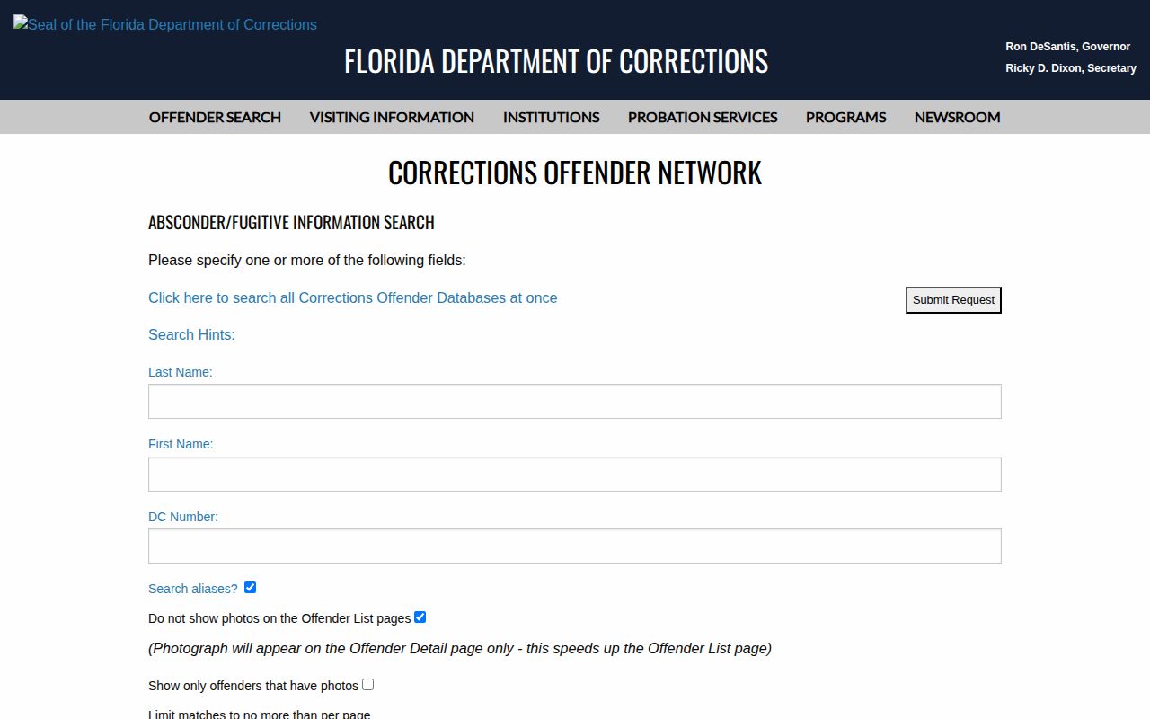 Suwannee County probation absconder and fugitive search form