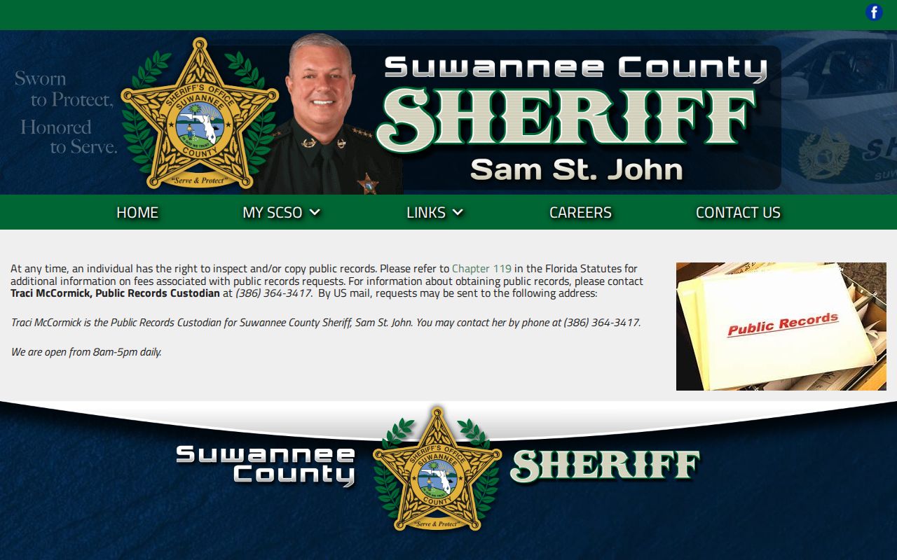 Suwannee County booking photo public records custodian information