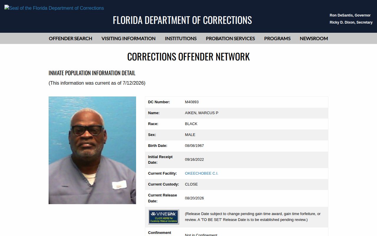 Suwannee County projected release date Current Release Date field in FDC